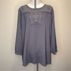 COLDWATER CREEK gray long sleeved embroidered and beaded Blouse